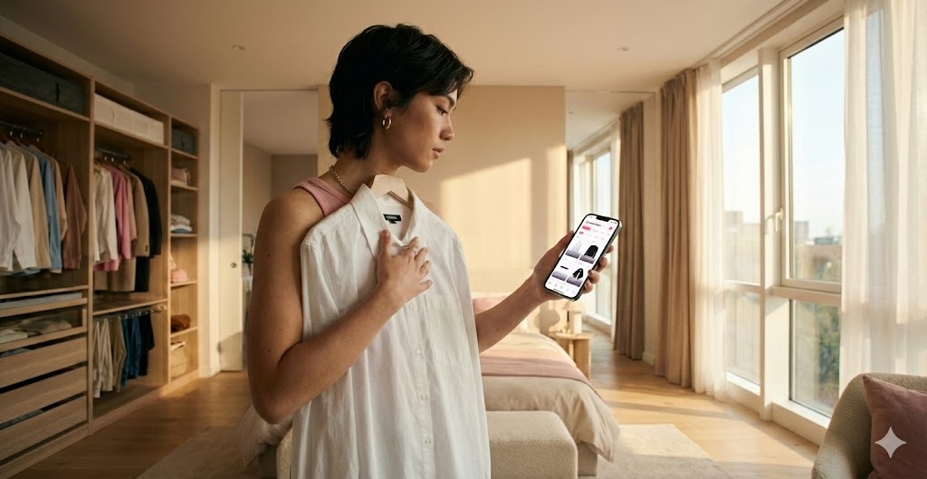 Person choosing outfit with AI recommendations